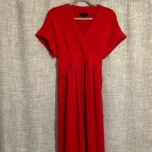 Hatch V-Neck Midi Dress in Bright Red